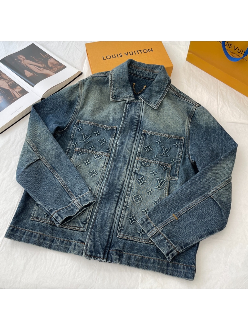 Louis Vuitton LV New Collection Embossed Denim Jacket in Washed Blue