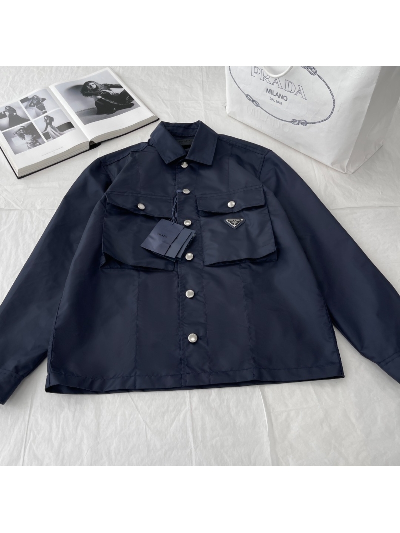Prada New Collection Nylon Double-Pocket Shirt Jacket in Navy