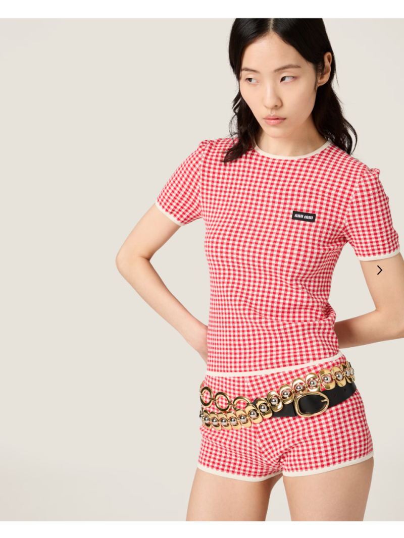 Miu Miu 2025 Checkered Knit Short-Sleeve Top - Chic & Soft