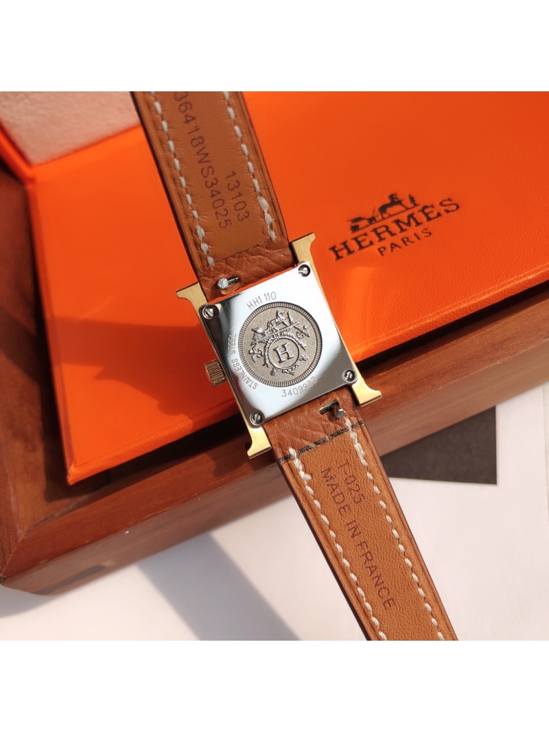 Hermes H Hour 17 Mini Size Watch Golden Brown