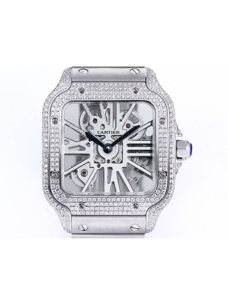 Cartier Santos Skeleton Diamond Series Watch blue