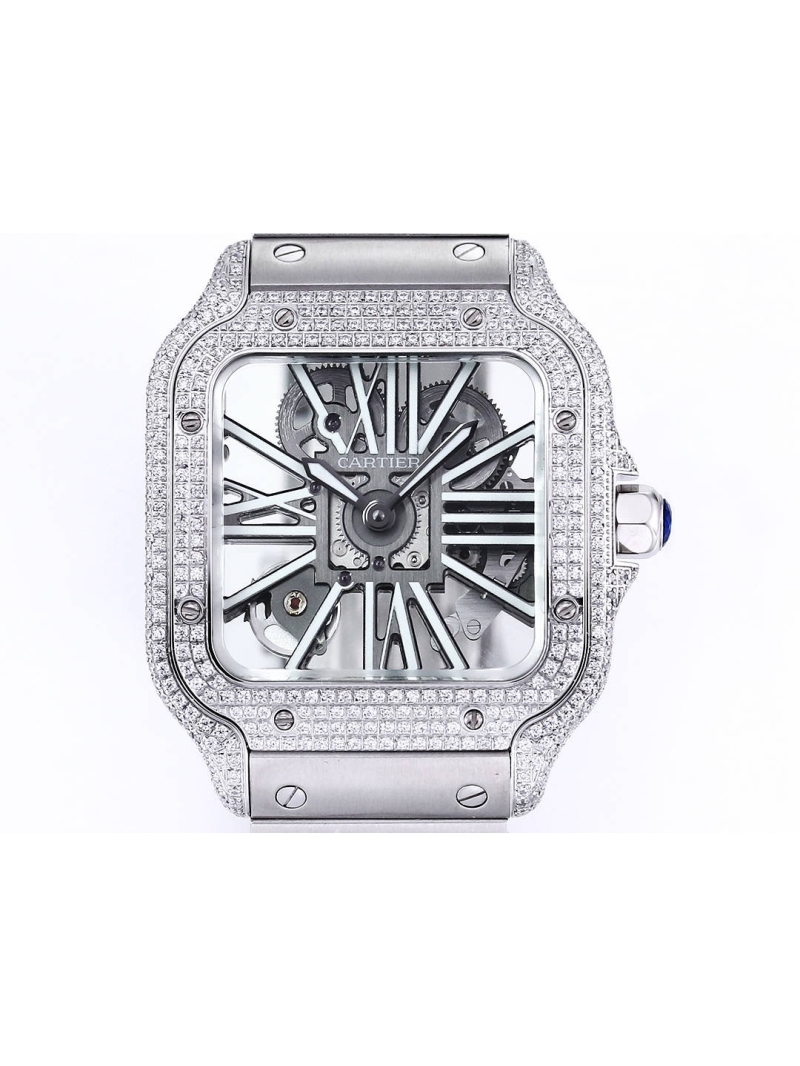 Cartier Santos Skeleton Diamond Series Watch white
