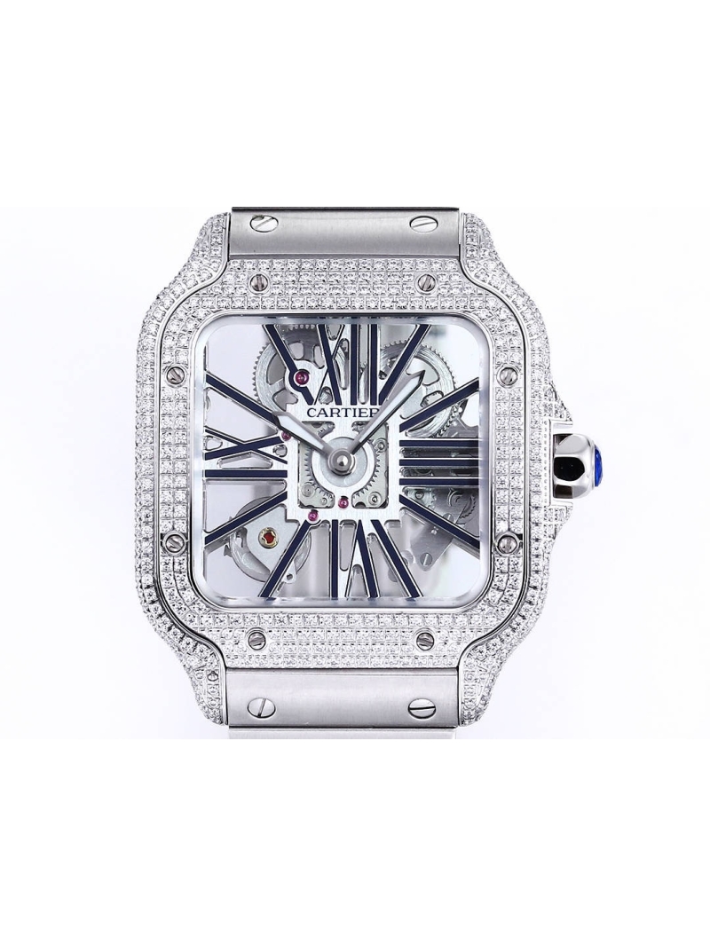 Cartier Santos Skeleton Diamond Series Watch white black
