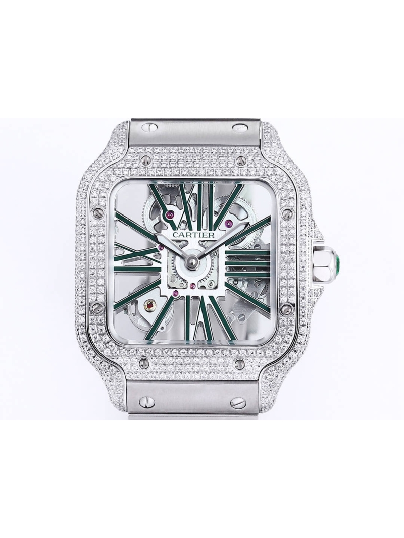 Cartier Santos Skeleton Diamond Series Watch green