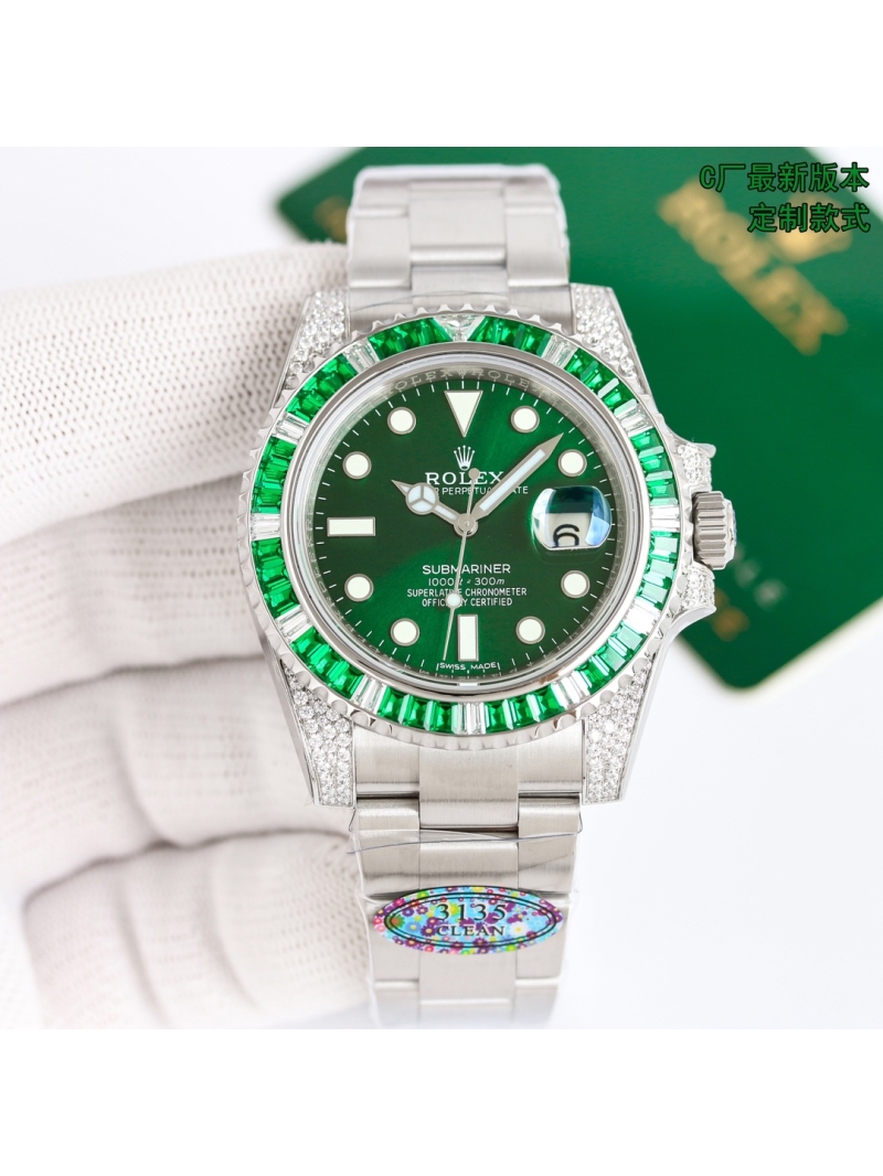 ROLEX Green Submariner MK1 Full Diamond Series - Customized Diamond-Encrusted Diver's Watch