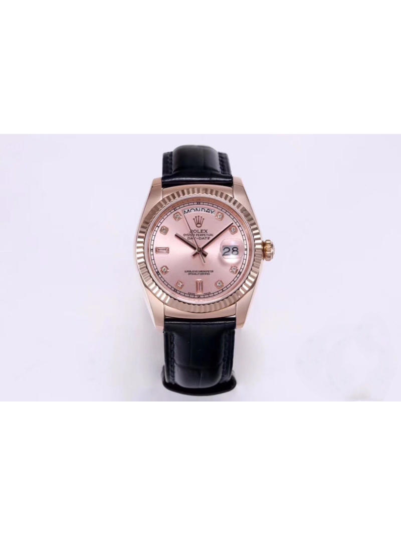 Rolex Oyster Perpetual Day-Date Leather Strap Edition - 36mm pink plate
