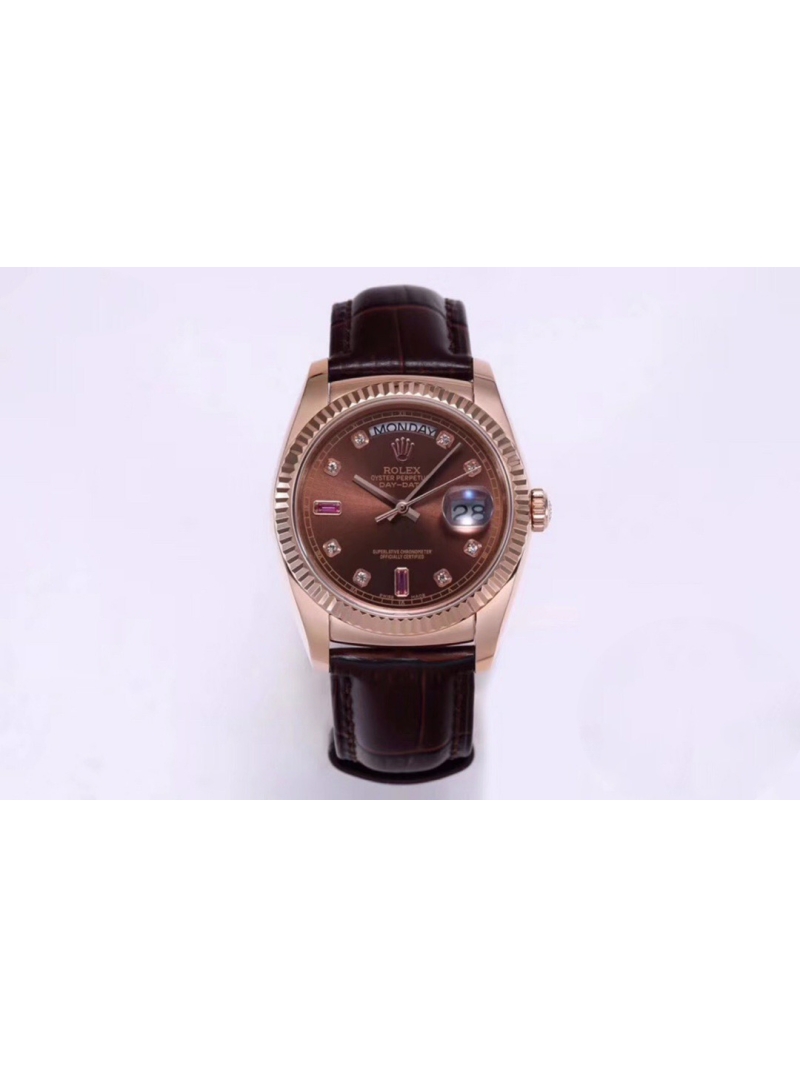 Rolex Oyster Perpetual Day-Date Leather Strap Edition - 36mm Brown Plate