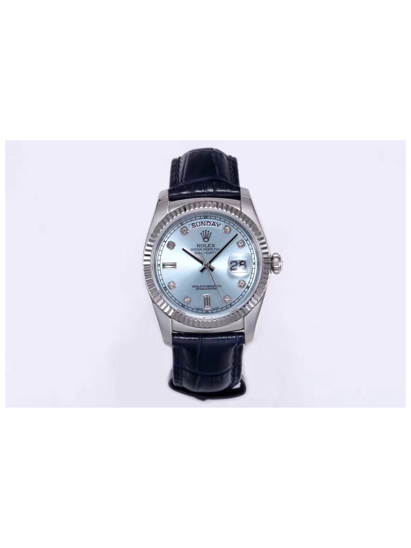Rolex Oyster Perpetual Day-Date Leather Strap Edition - 36mm light blue plate
