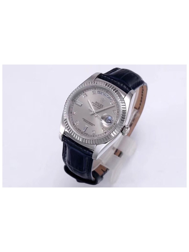 Rolex Oyster Perpetual Day-Date Leather Strap Edition - 36mm Grey plate