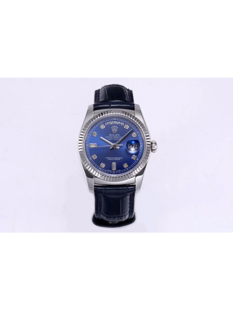 Rolex Oyster Perpetual Day-Date Leather Strap Edition - 36mm blue plate