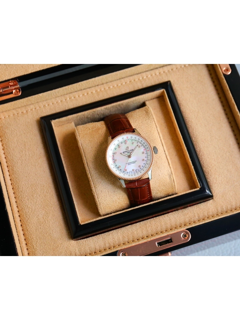 Breitling Women's Aviation Chronograph Automatic Watch 35mm brown white plate