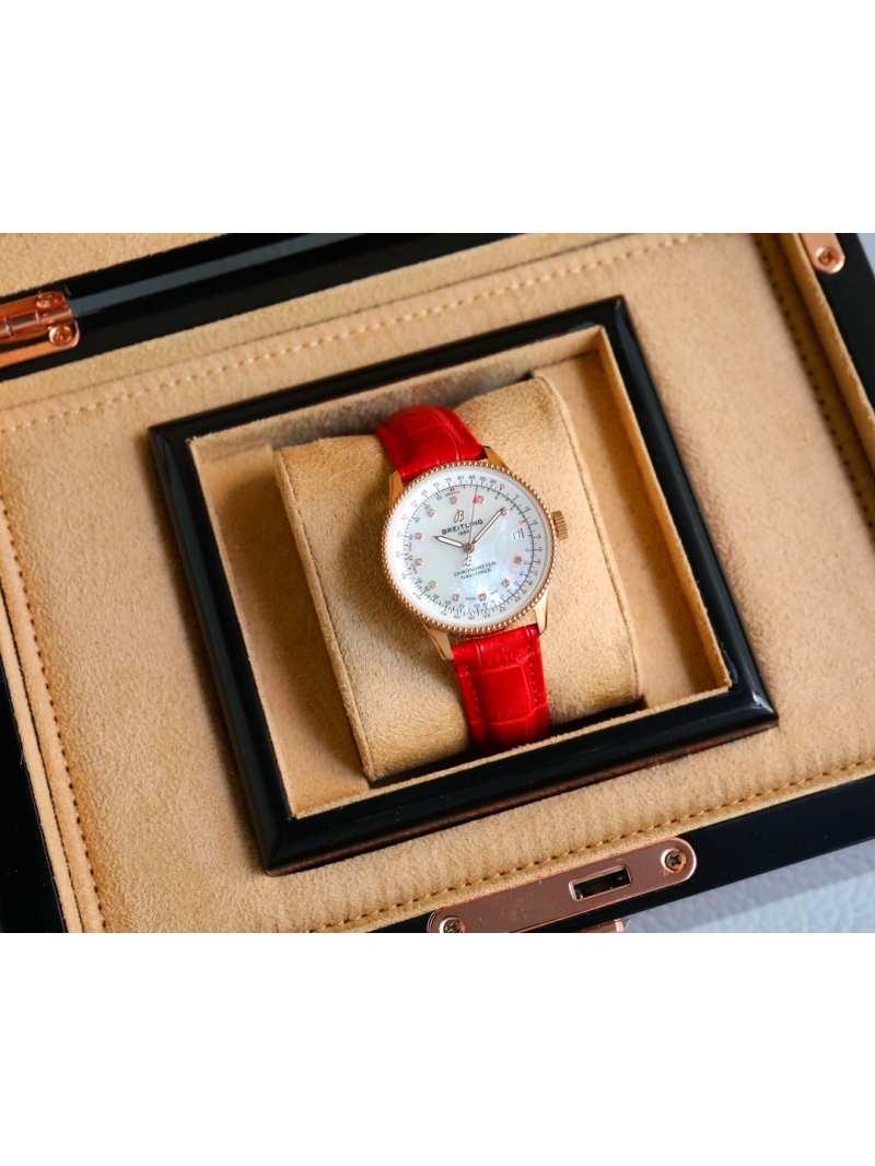 Breitling Women's Aviation Chronograph Automatic Watch 35mm Red white plate