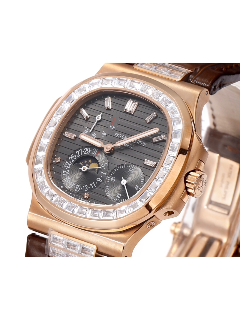 Patek Philippe Nautilus 5712/1A-001 brown alligator, rose gold, black dial with diamond