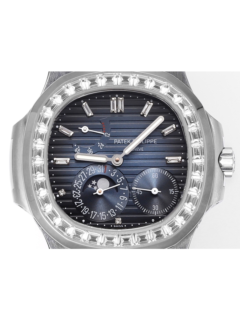 Patek Philippe Nautilus 5712/1A-001 matte black alligator, blue dial with diamond