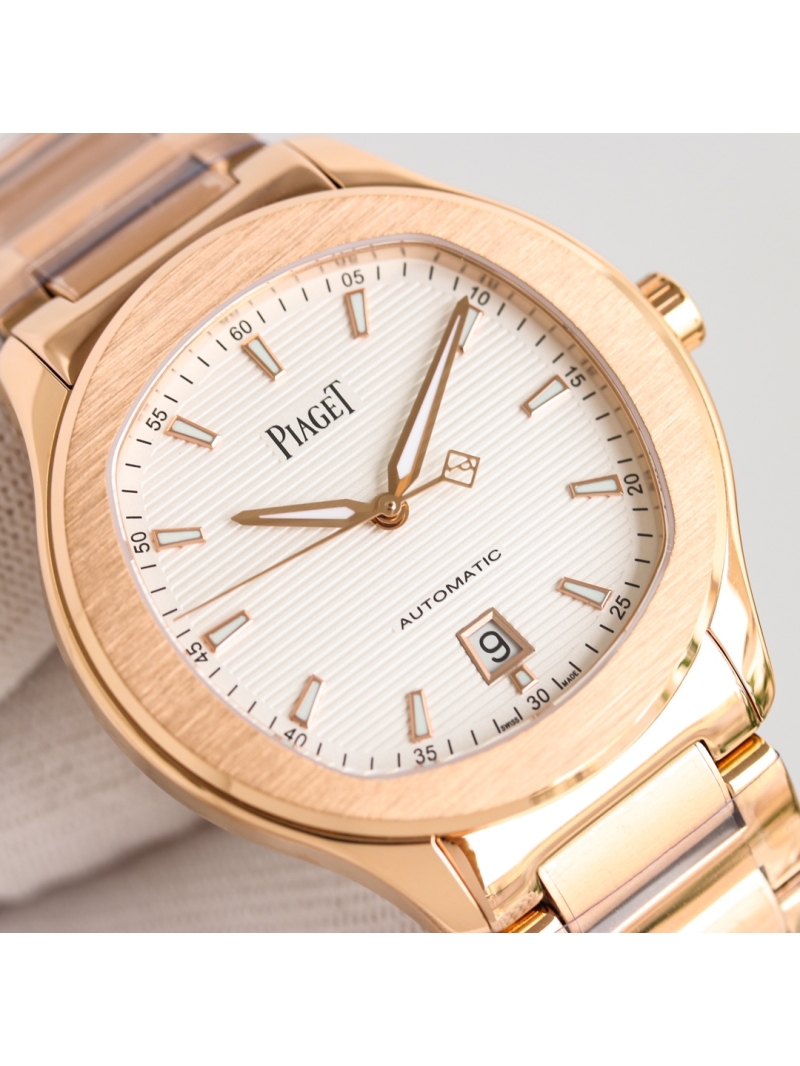 Piaget Polo Date Steel Diamond Watch in Rose Gold, white dial