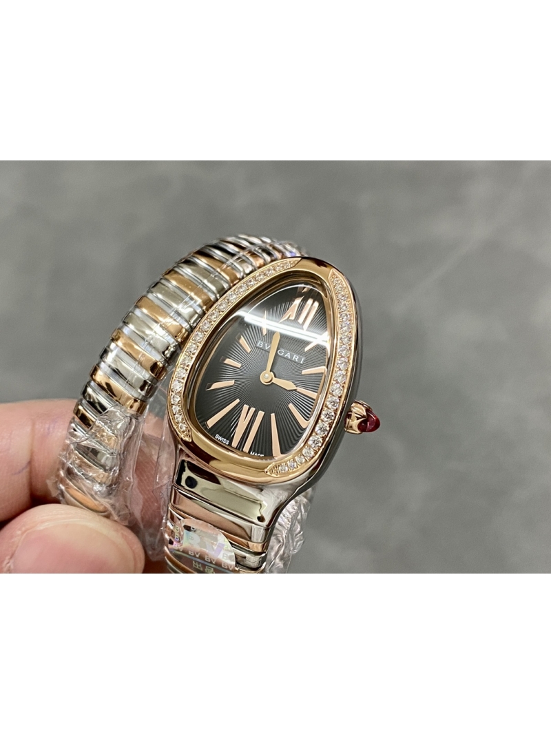 Bvlgari Serpenti Tubogas 35mm Watch with diamond - Rose Gold, Steel, Black Dial