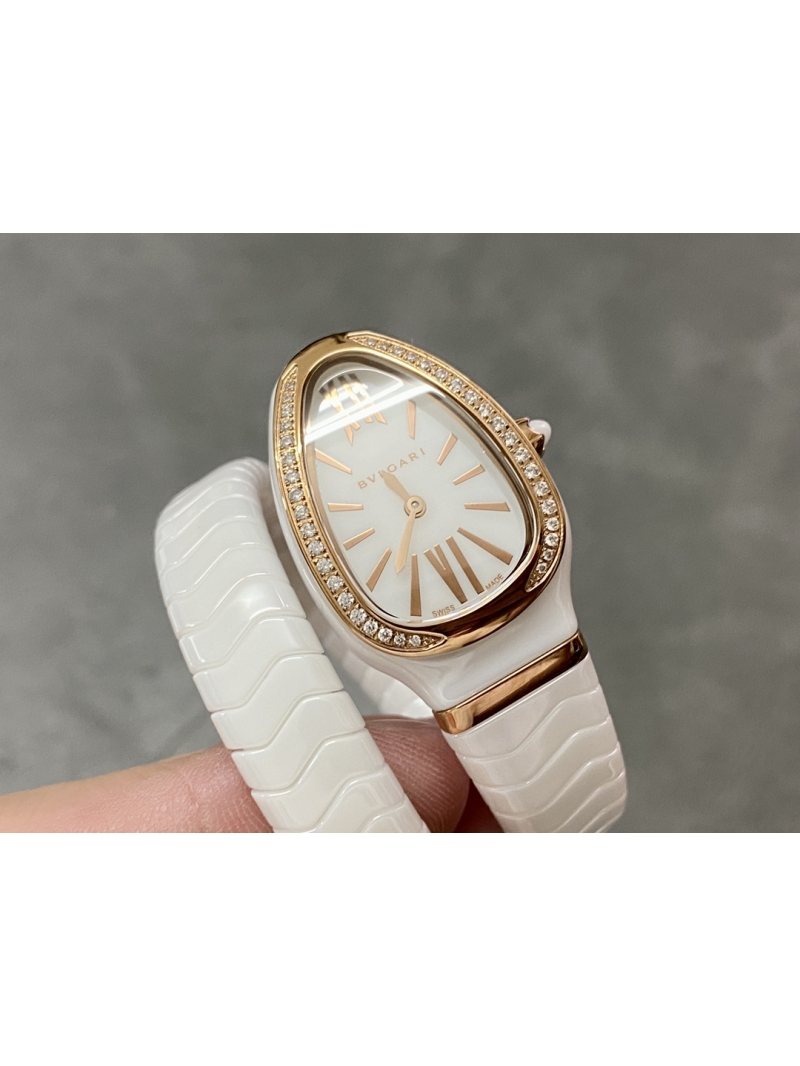 Bvlgari Serpenti Tubogas 35mm Watch with diamond - Rose Gold, Steel, white Dial