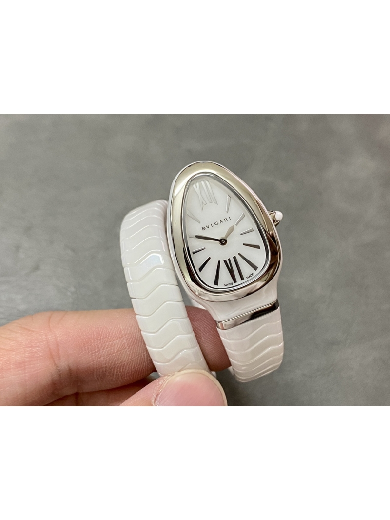 Bvlgari Serpenti Tubogas 35mm Watch with diamond - Silver, white Steel, white Dial