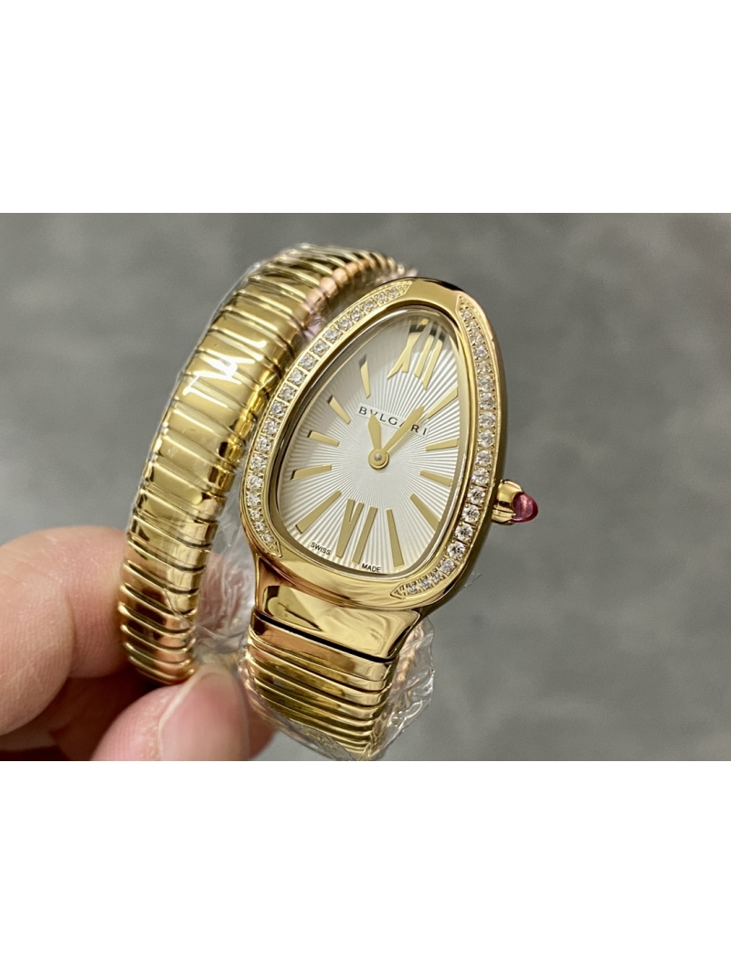 Bvlgari Serpenti Tubogas 35mm Watch with diamond -  Gold, gold Steel, white Dial