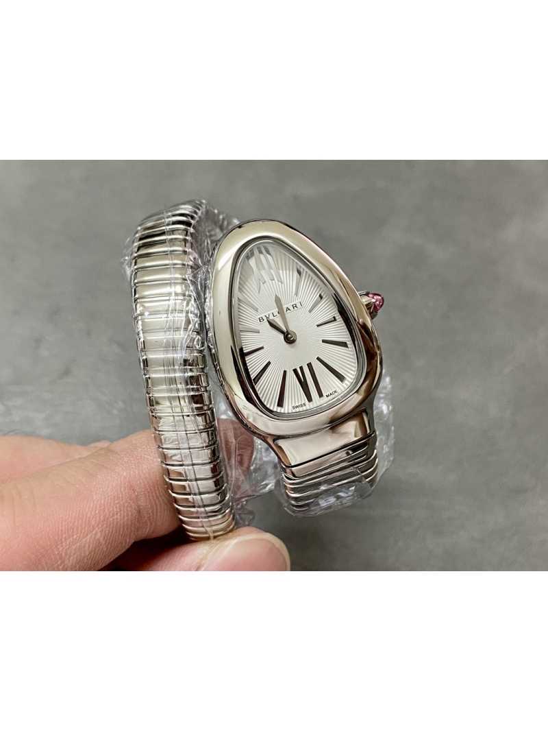 Bvlgari Serpenti Tubogas 35mm Watch - Silver Steel, white Dial