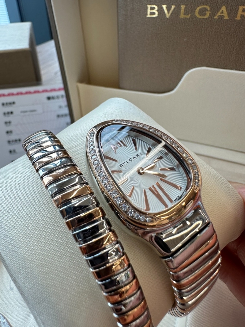 Bvlgari Serpenti Tubogas 35mm Watch with diamond - Rose Gold, mix Steel, white Dial (limited)