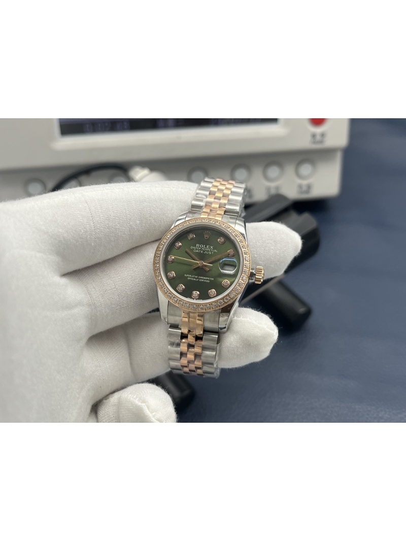 Rolex Lady-Datejust Oyster Perpetual, 31 mm, Oystersteel, Everose Gold, olive green and Diamonds