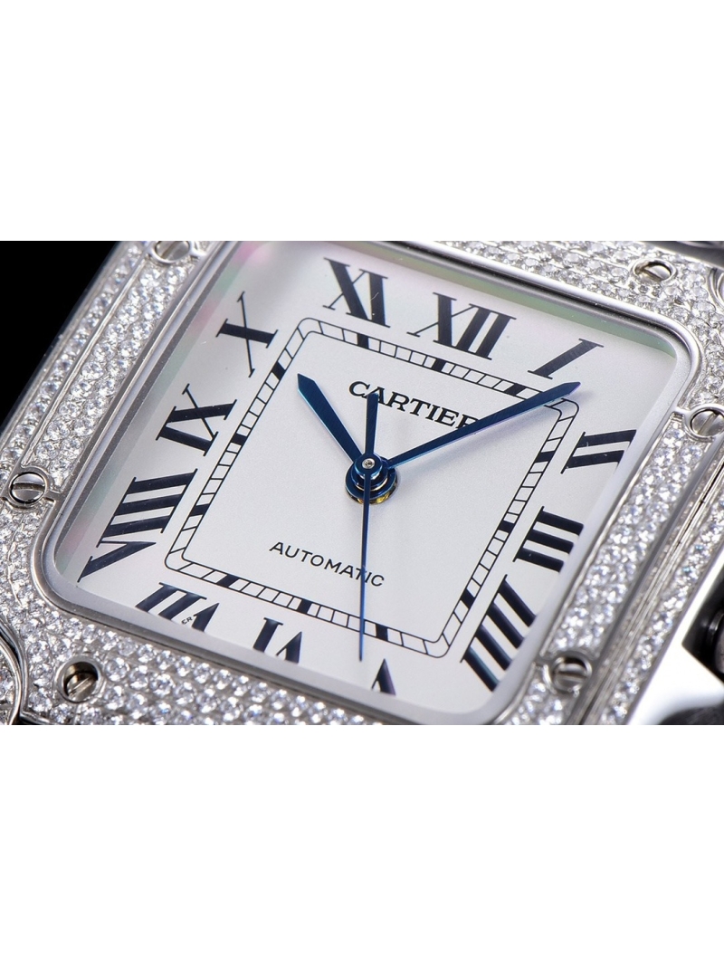 Cartier Santos de Cartier Watch - Medium Model (Steel with Diamonds)