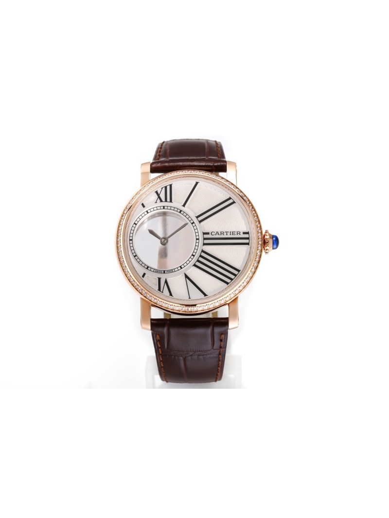 Cartier diamond Rotonde de Cartier rose gold Mysterious Hour Skeleton Palladium 42mm Watch 