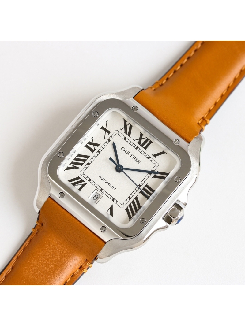 Cartier Santos de Cartier Men's Automatic Watch 40mm white dial brown- calfskin belt