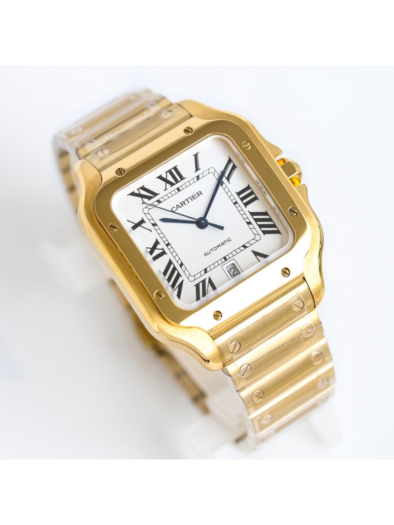 Cartier Santos de Cartier Men's Automatic Watch Gold steel 40mm - calfskin belt