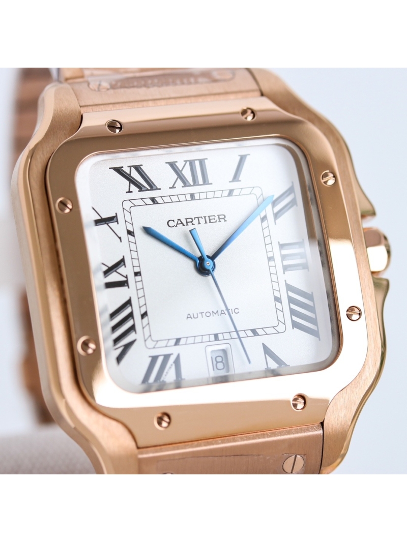 Cartier Santos de Cartier Men's Watch 40mm white dial, rose gold - Alligator belt