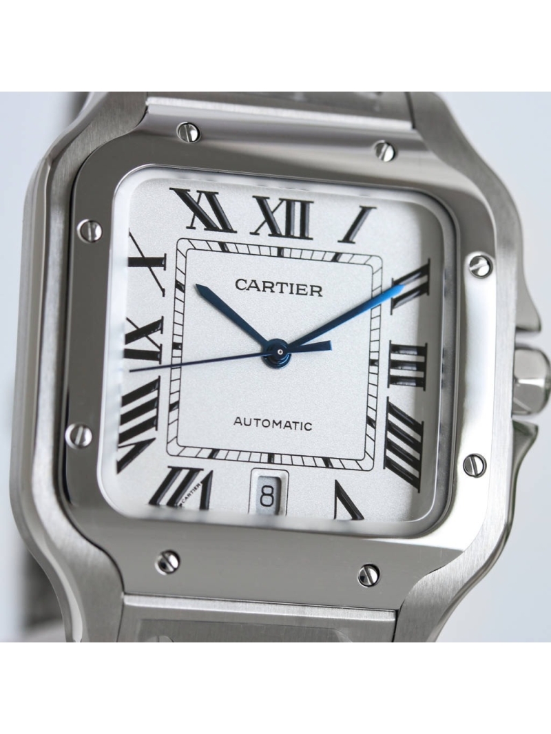Cartier Santos de Cartier Men's Watch 40mm silver, steel - Calfskin belt