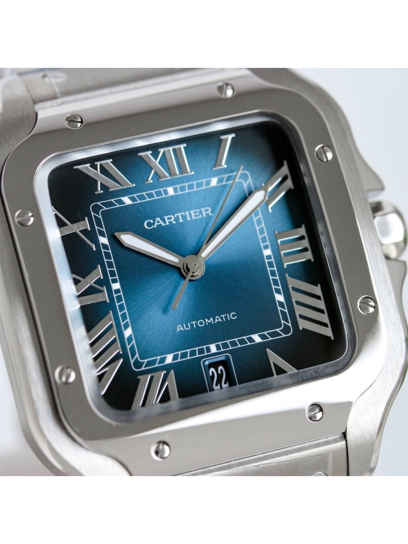 Cartier Santos de Cartier Men's Watch 40mm blue dial, steel - Calfskin belt