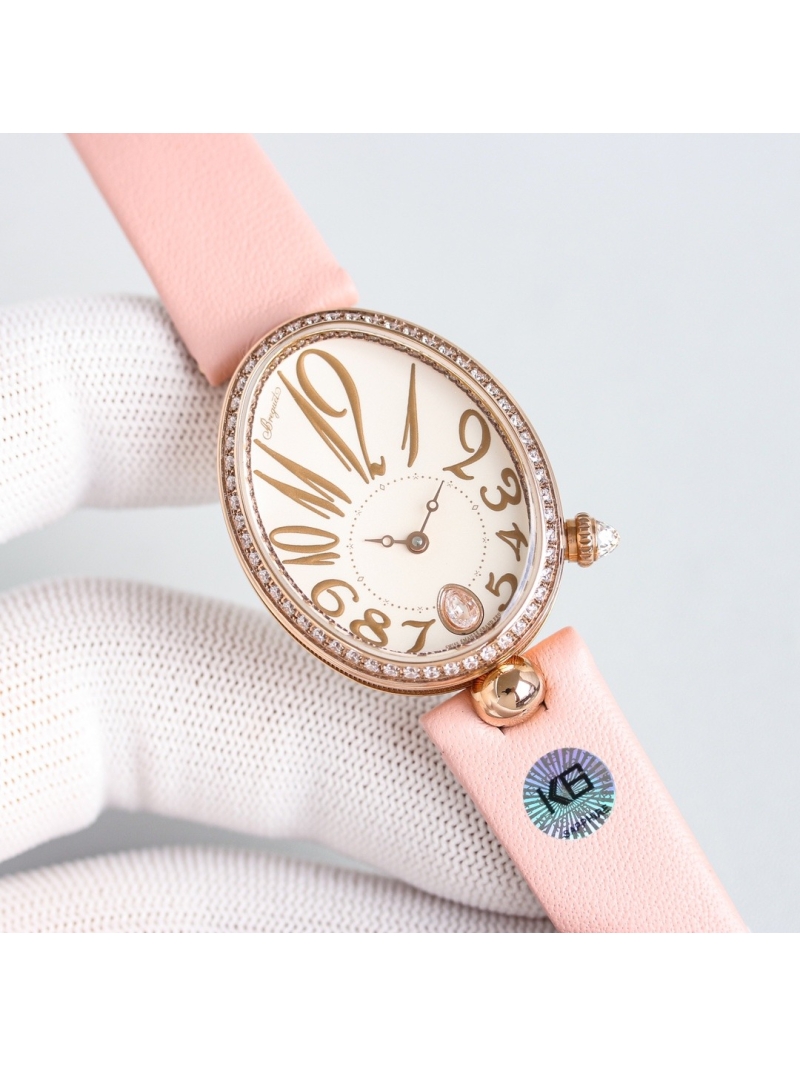 Breguet 18K Rose Gold Watch with Diamond Accents and pink Crocodlie Strap 35.6 x 28.5 mm