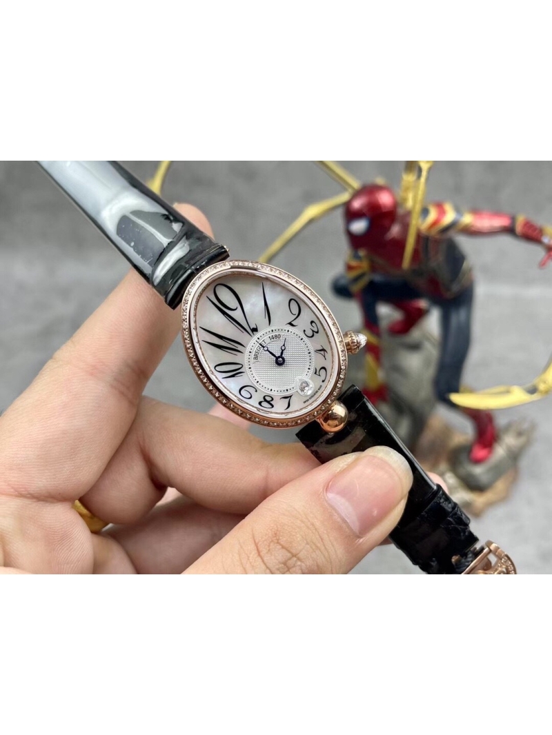 Breguet 18K Rose Gold Watch with Diamond Accents and black Crocodile Strap 35.6 x 28.5 mm