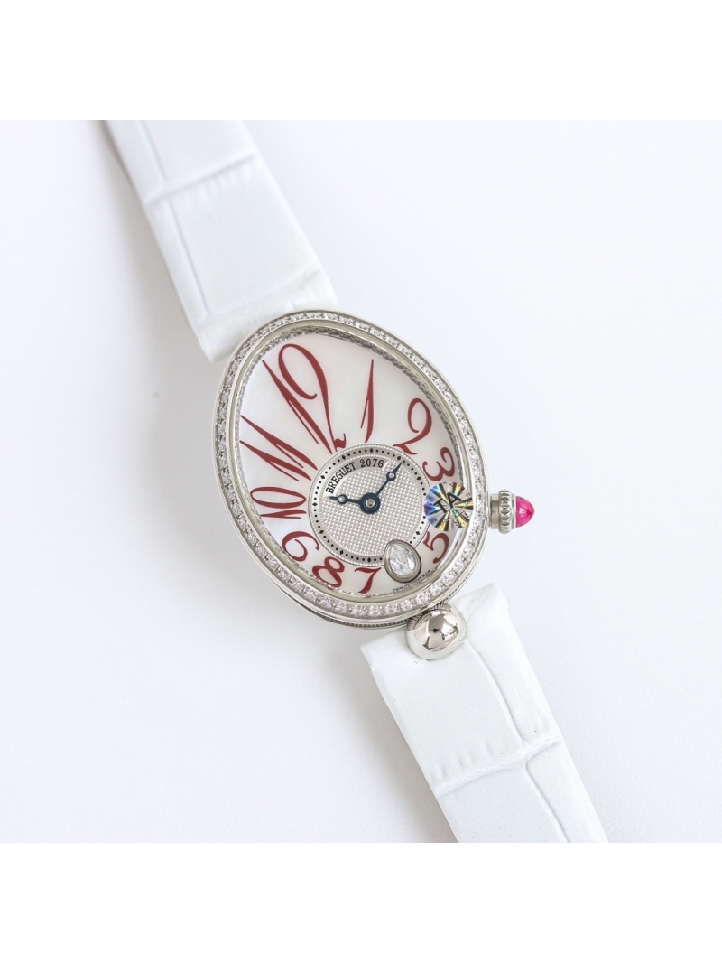 Breguet Silver Watch with Diamond Accents and white crocodile Strap 35.6 x 28.5 mm