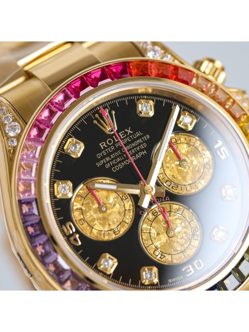 Rolex Cosmograph Daytona 40mm - Black Dial, Rainbow Sapphire Bezel, 18K Gold Oyster Bracelet