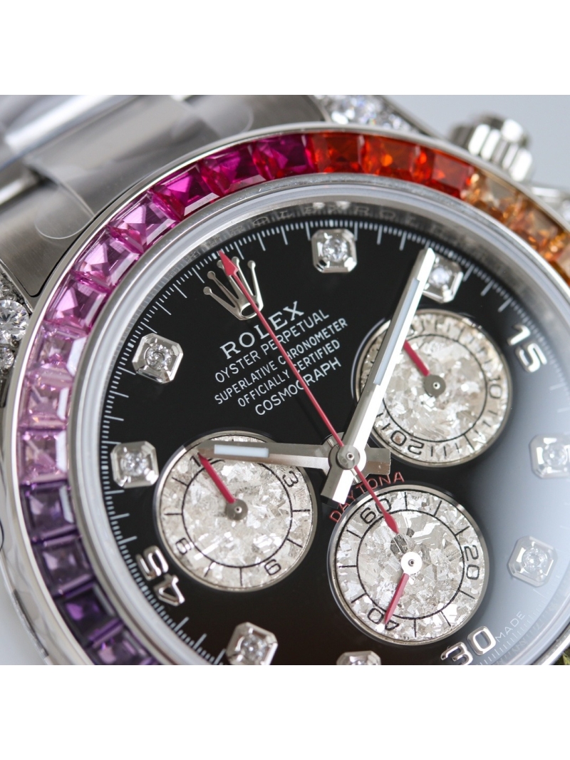 Rolex Cosmograph Daytona 40mm - Black Dial, Rainbow Sapphire Bezel, white Gold Oyster Bracelet