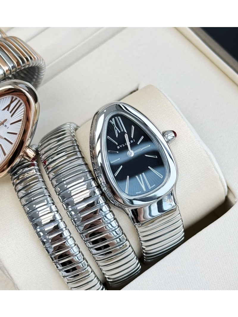 Bvlgari Serpenti Tubogas 35mm Watch - Silver Steel, black Dial