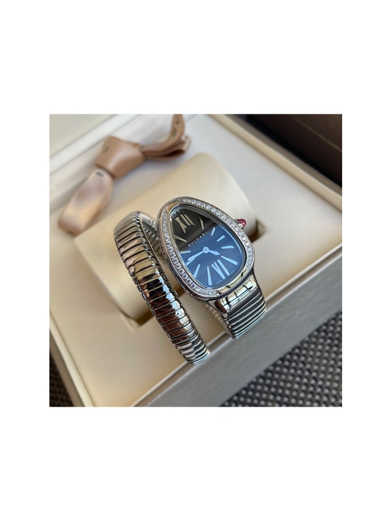 Bvlgari Serpenti Tubogas 35mm Watch with diamond - Silver, Steel, Black Dial