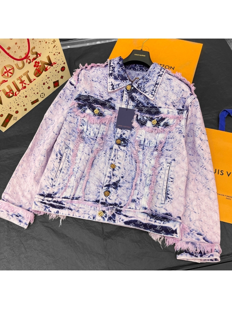Louis Vuitton LV Fringe Distressed Denim Jacket - Pink & Blue