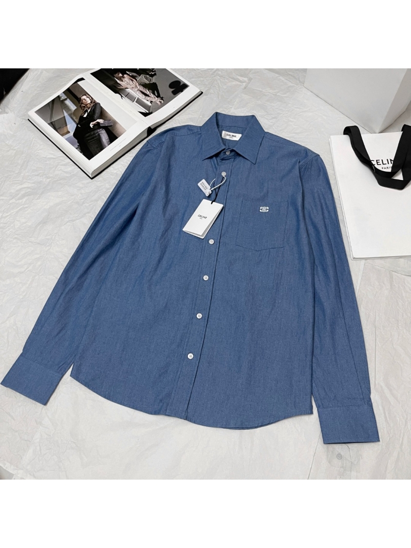 Celine Triomphe Embroidered Denim Shirt