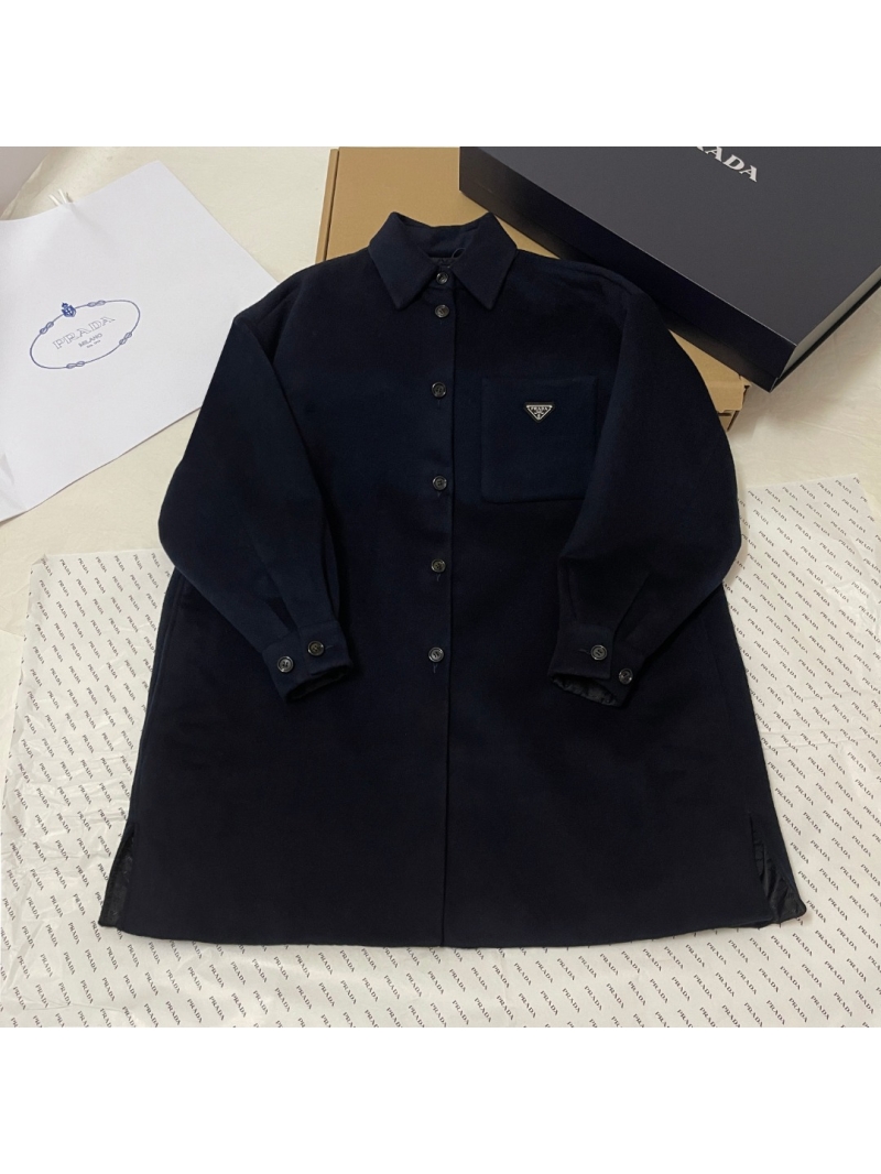 Prada Navy Single-breasted Cashgora Caban Jacket