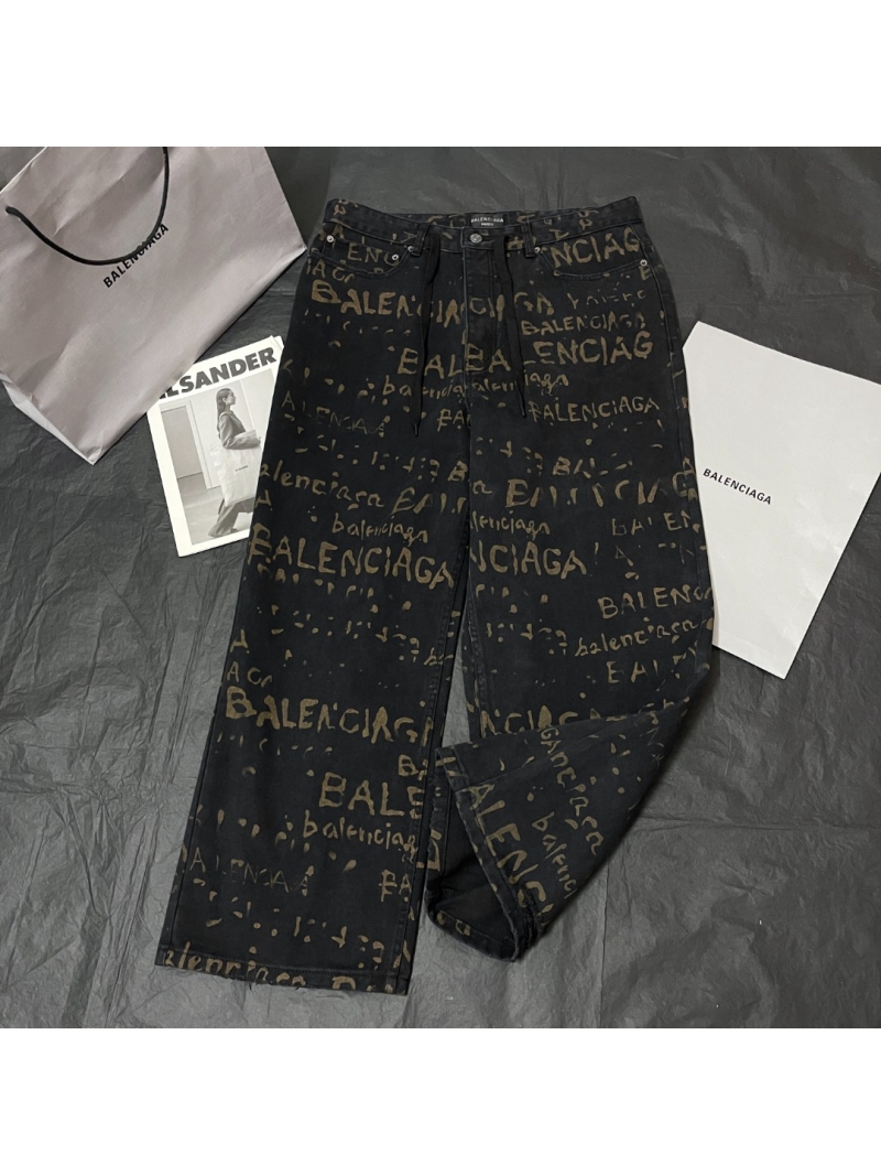Balenciaga Unisex Washed All-Over Printed Denim Pants Limited Edition