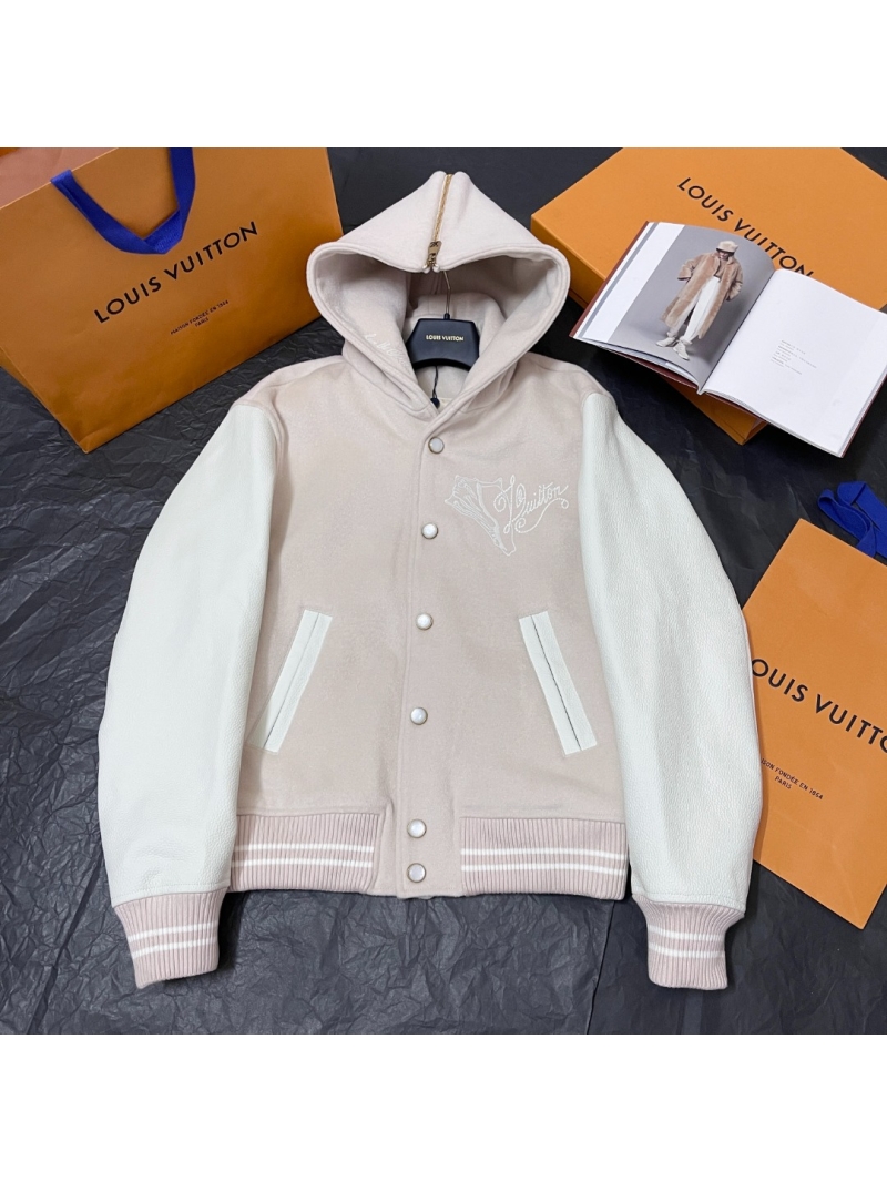 Louis Vuitton LV Pharrell Collection Wool & Calfskin Baseball Jacket – Beige