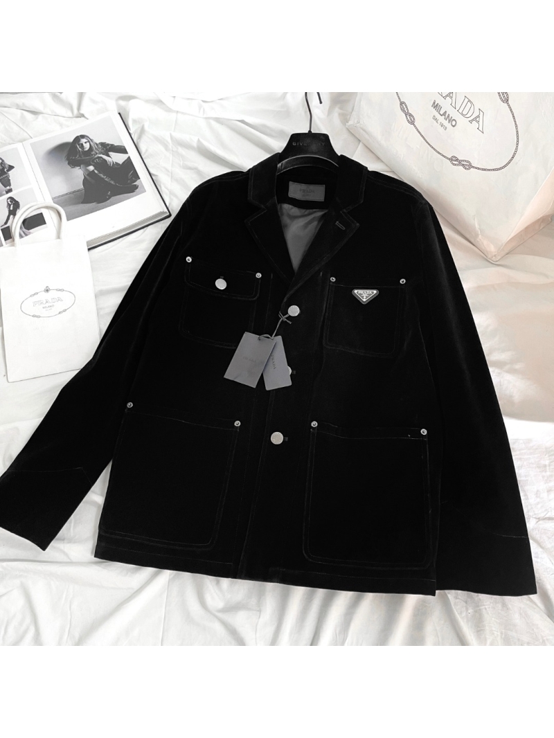 Prada 25SS Imported Luxe Velvet Denim Shirt Jacket