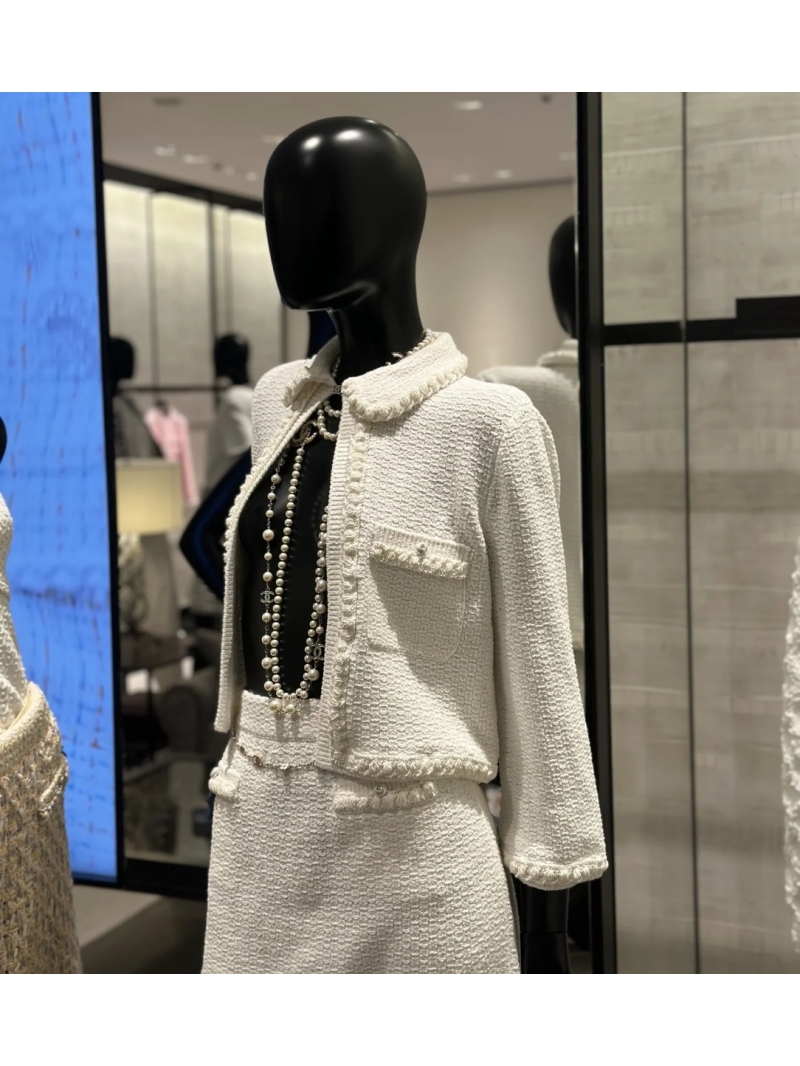 Chanel 25P Coco Tweed Collar Jacket Cardigan White 