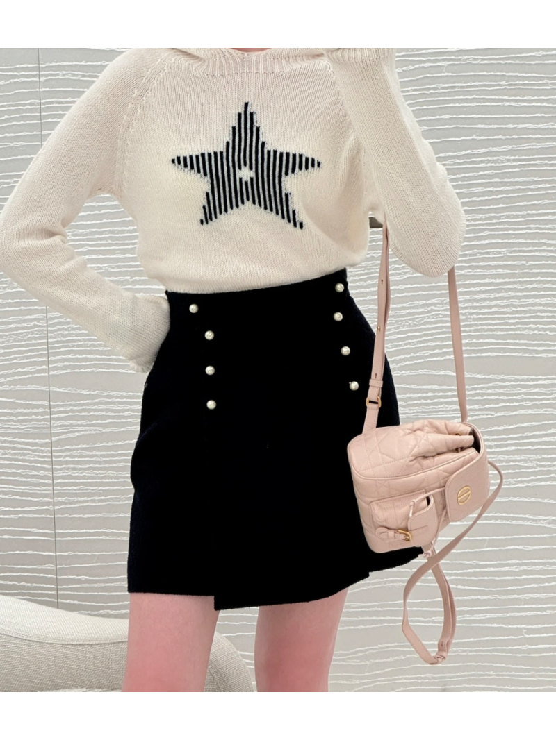 Dior CD New Pearl Button Mini Skirt – Timeless Elegance in Black