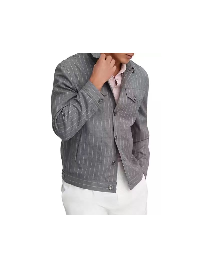 Brunello Cucinelli Virgin Wool Chalk Stripe Jacket Limited Edition Grey