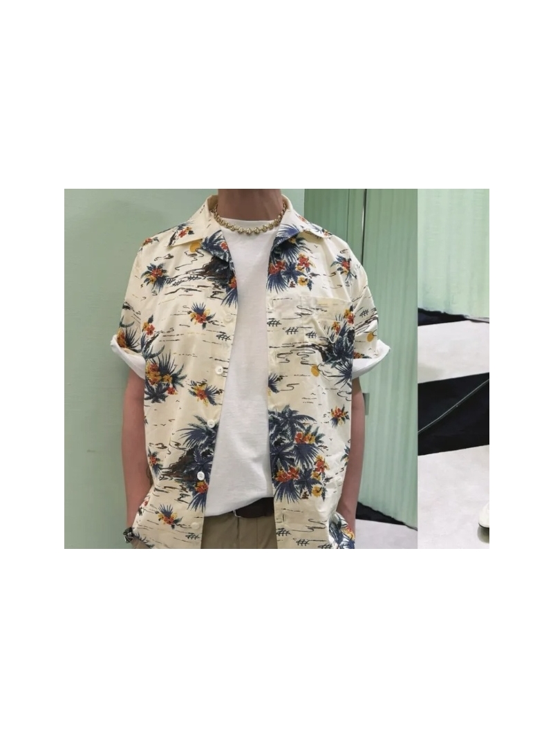 Prada Exclusivo Tropical Floral Print Short-Sleeve Shirt in Cream